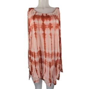 RXB Orange Tie Dye Layered Botton Women's Lightweight Blouse 1X